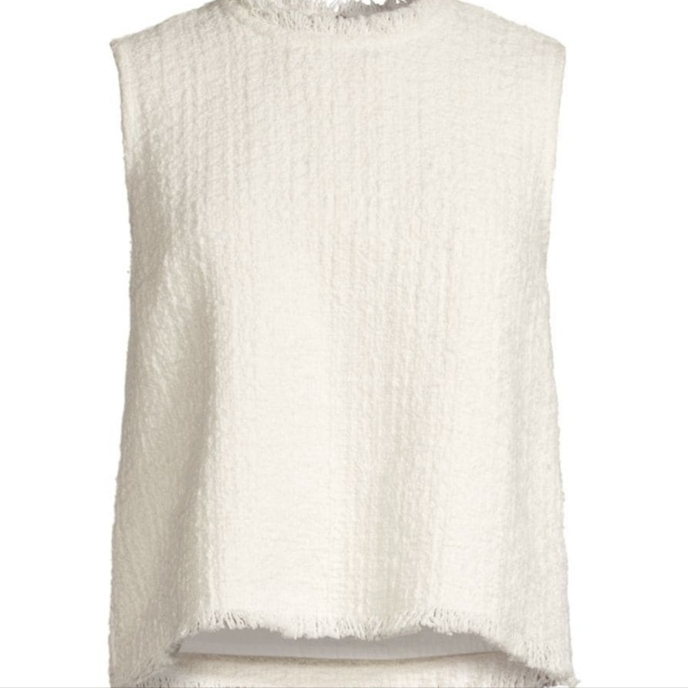 Ann Taylor Fringe Tweed Wool White Blouse Crew Neck Size S - Picture 3 of 15
